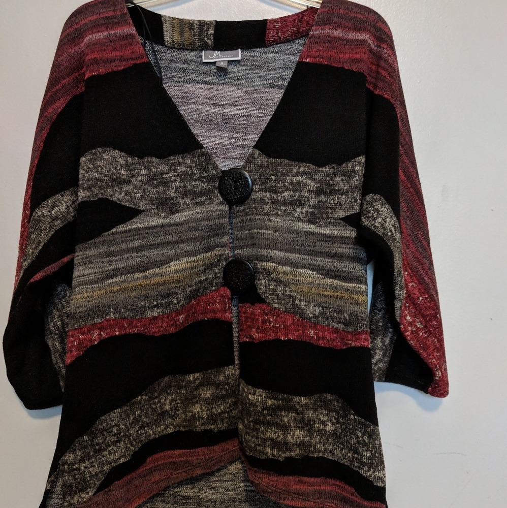 JM Collection Oversized Cardigan Small Red Black